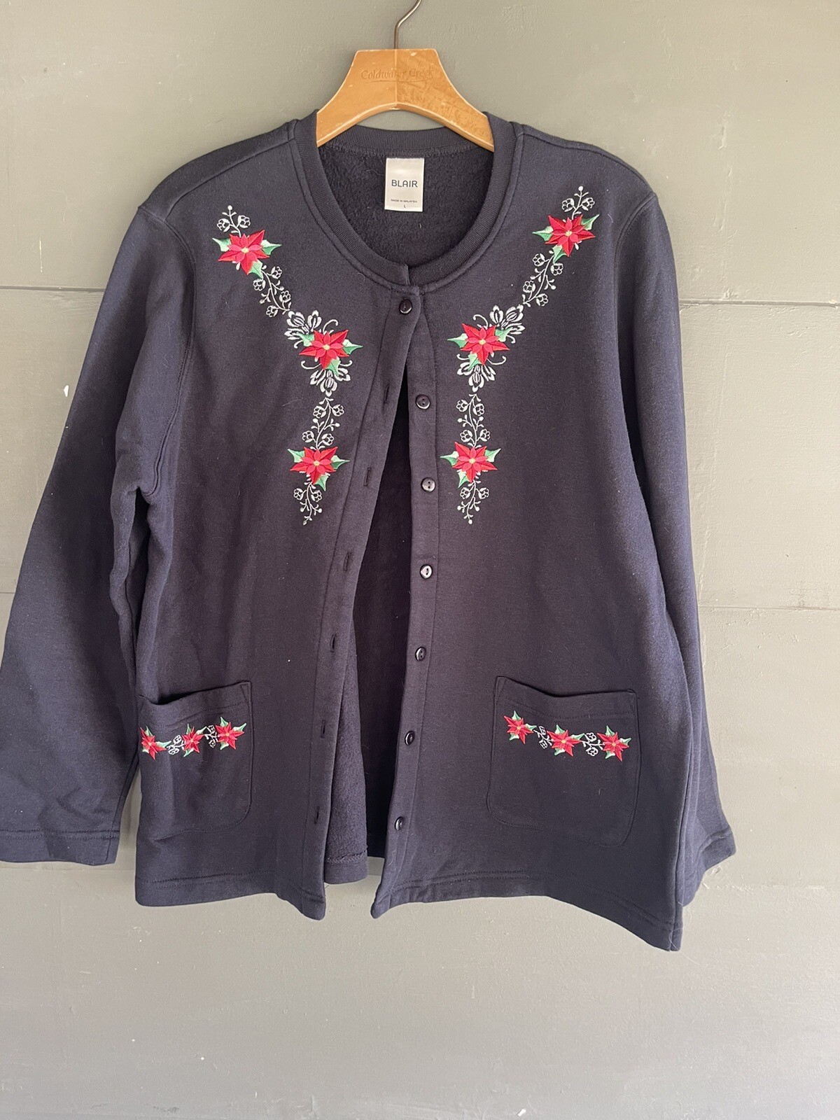 Ladies Vintage CHRISTMAS Poinsettia CARDIGAN TOP By BLAIR Large
