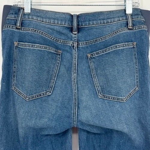 Hatch Maternity Straight Leg Crop Jeans Side Stretch Medium Wash Raw Hem Size 28