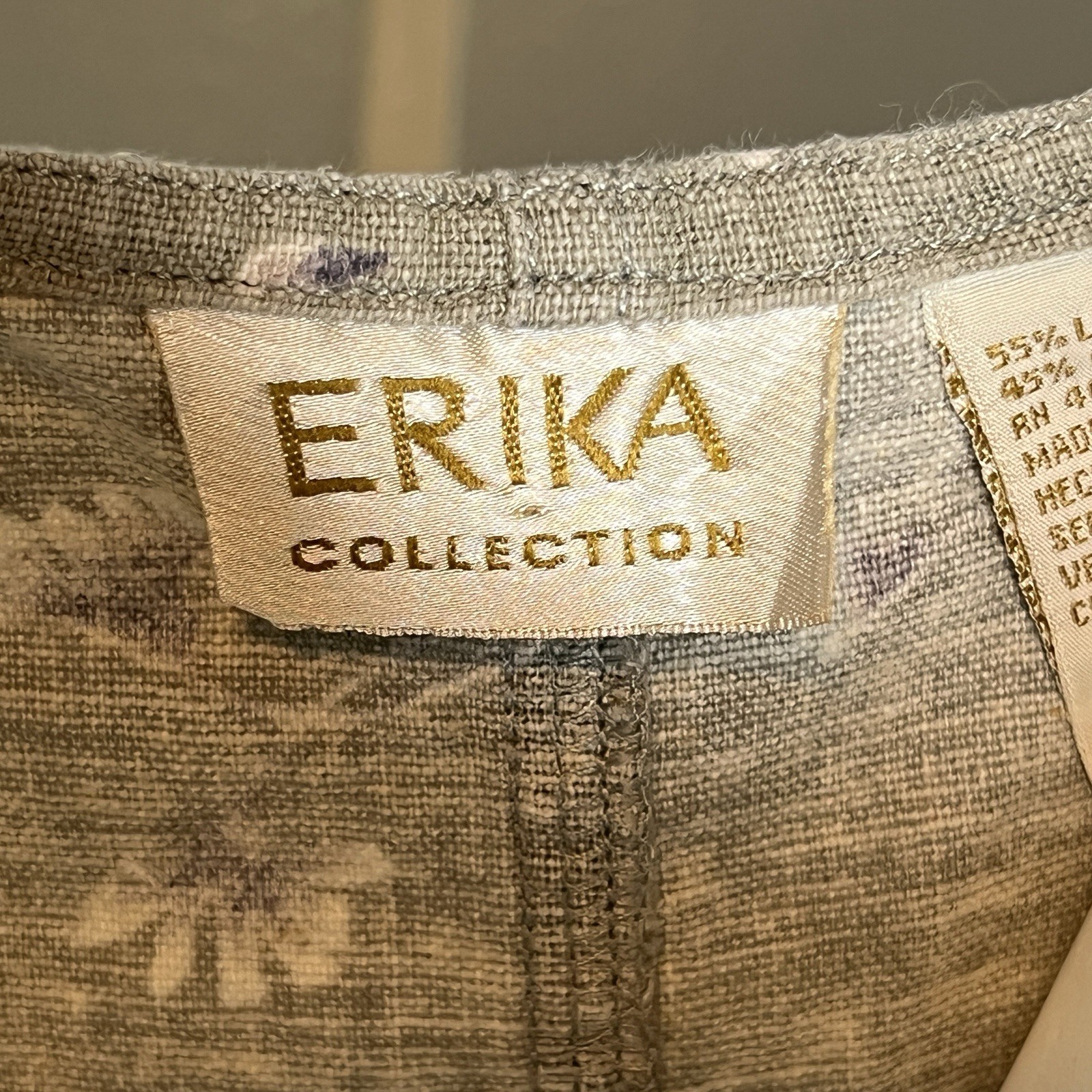 Vtg Erika Cottagecore Midi Dress Womens L Beige Floral Linen Blend Sleeveless
