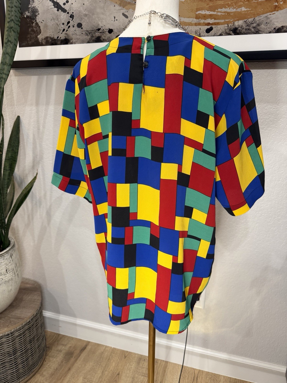 Vintage Kathy Che Geometric Print Blouse 90s Artsy Top