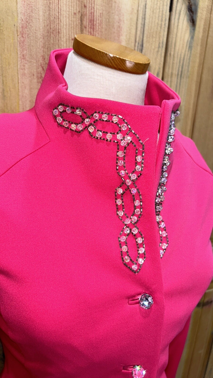 NARDIS Vintage Hot Pink 70s XS 2 Piece Dress Overcoat Glass Faceted Ball Buttons