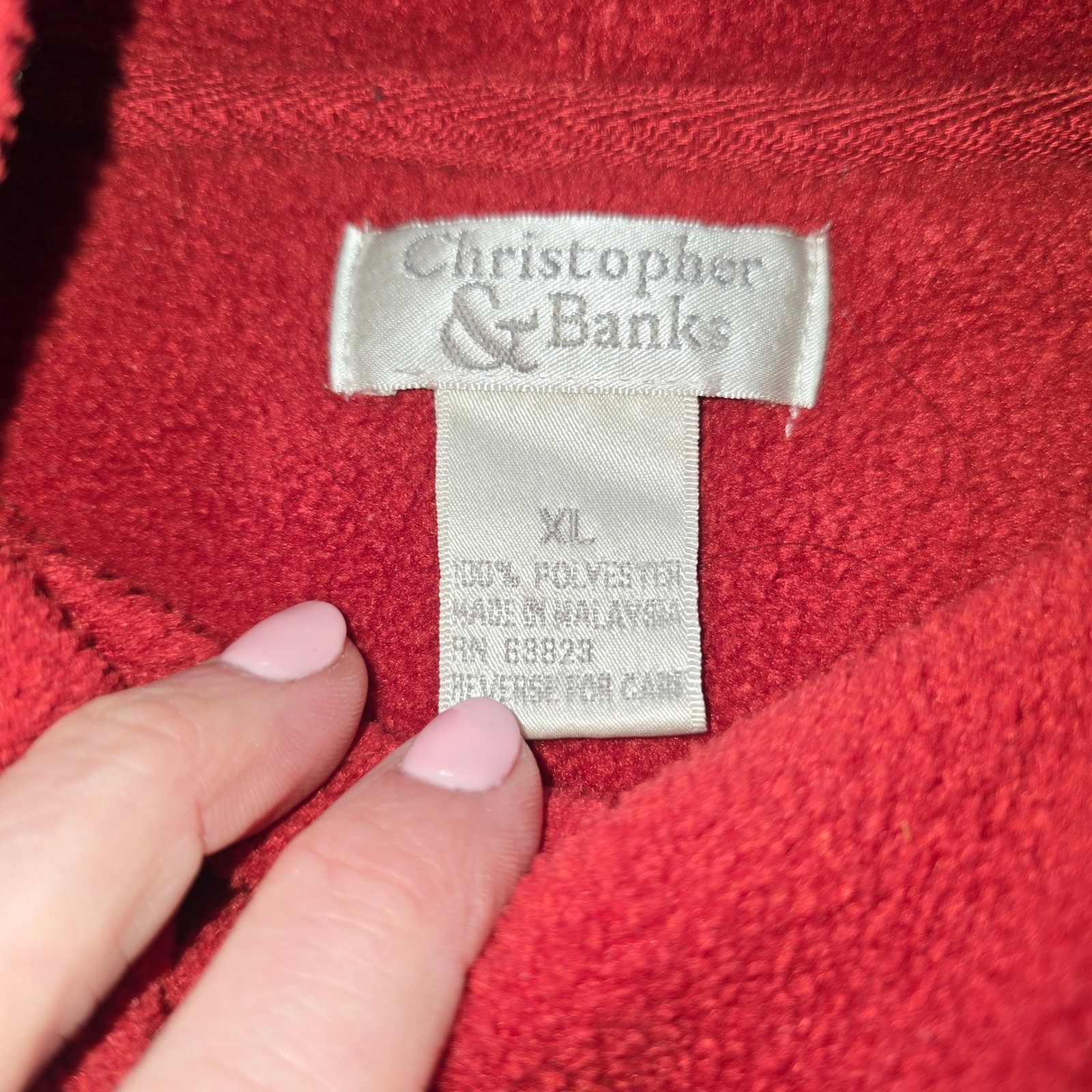 Vtg Christopher & Banks XL Pullover 1/2 turtleneck fleece sweatshirt Red Horses