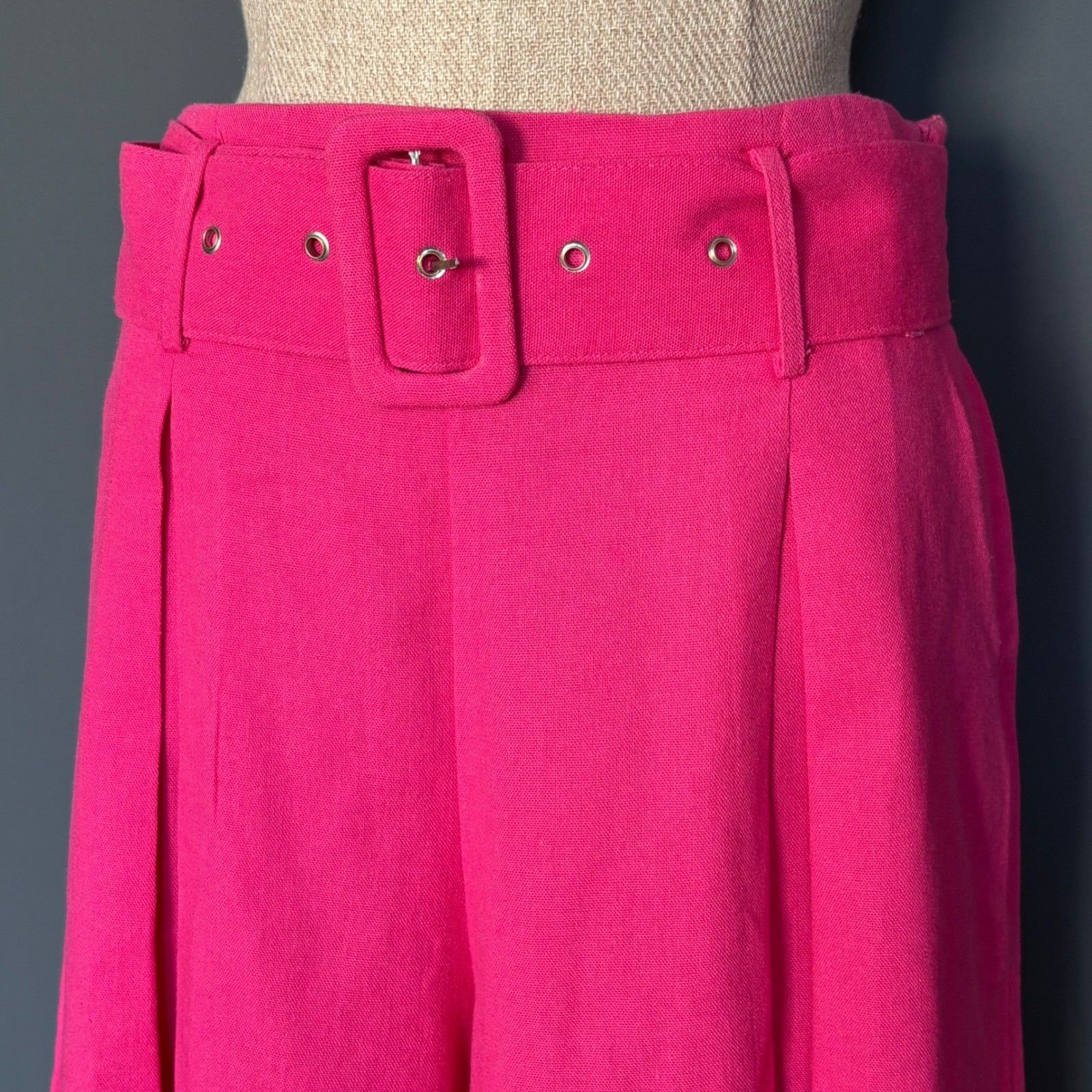 Vintage 80s Hot Pink Culottes High Waist Belted | Size M 30W | Linen Blend