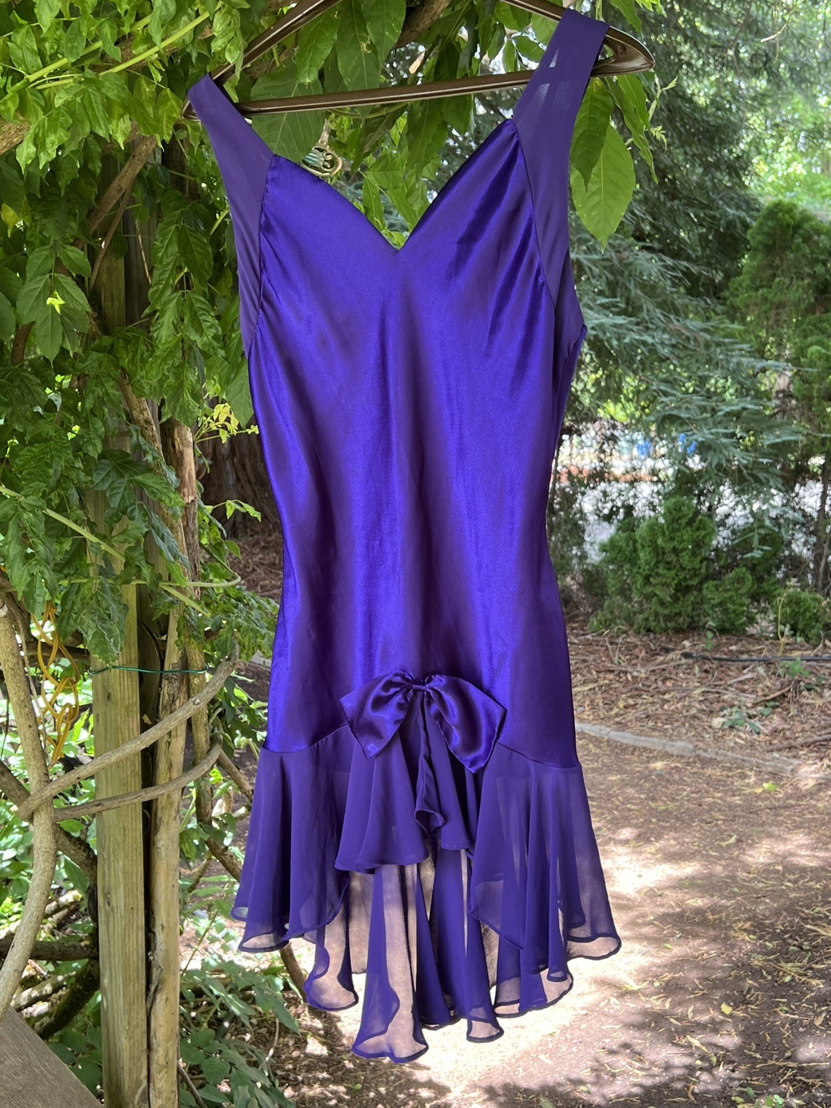 Vintage Val Mode Purple Satin Chiffon Chemise Slip Nightgown Babydoll Small