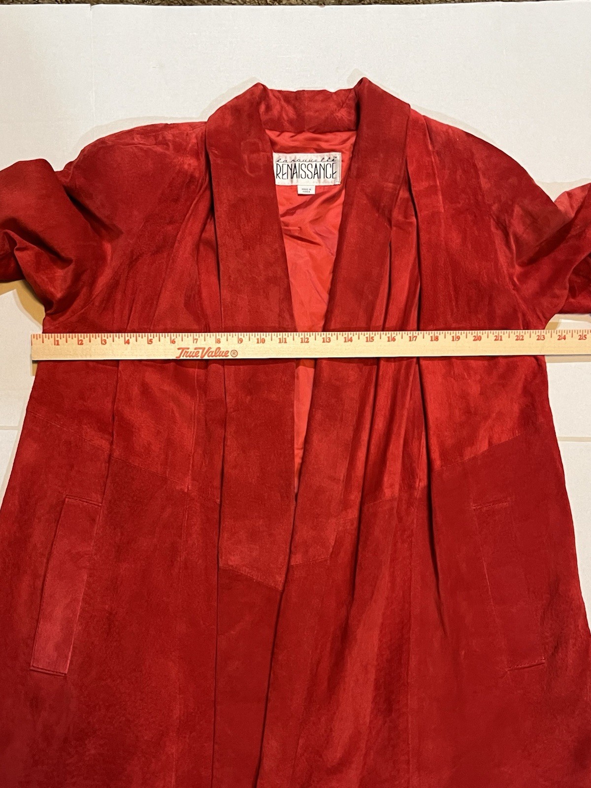Vtg 80s 90s LaNouvelle Renaissance Women’s M Red Suede Leather Swing Coat Gen X