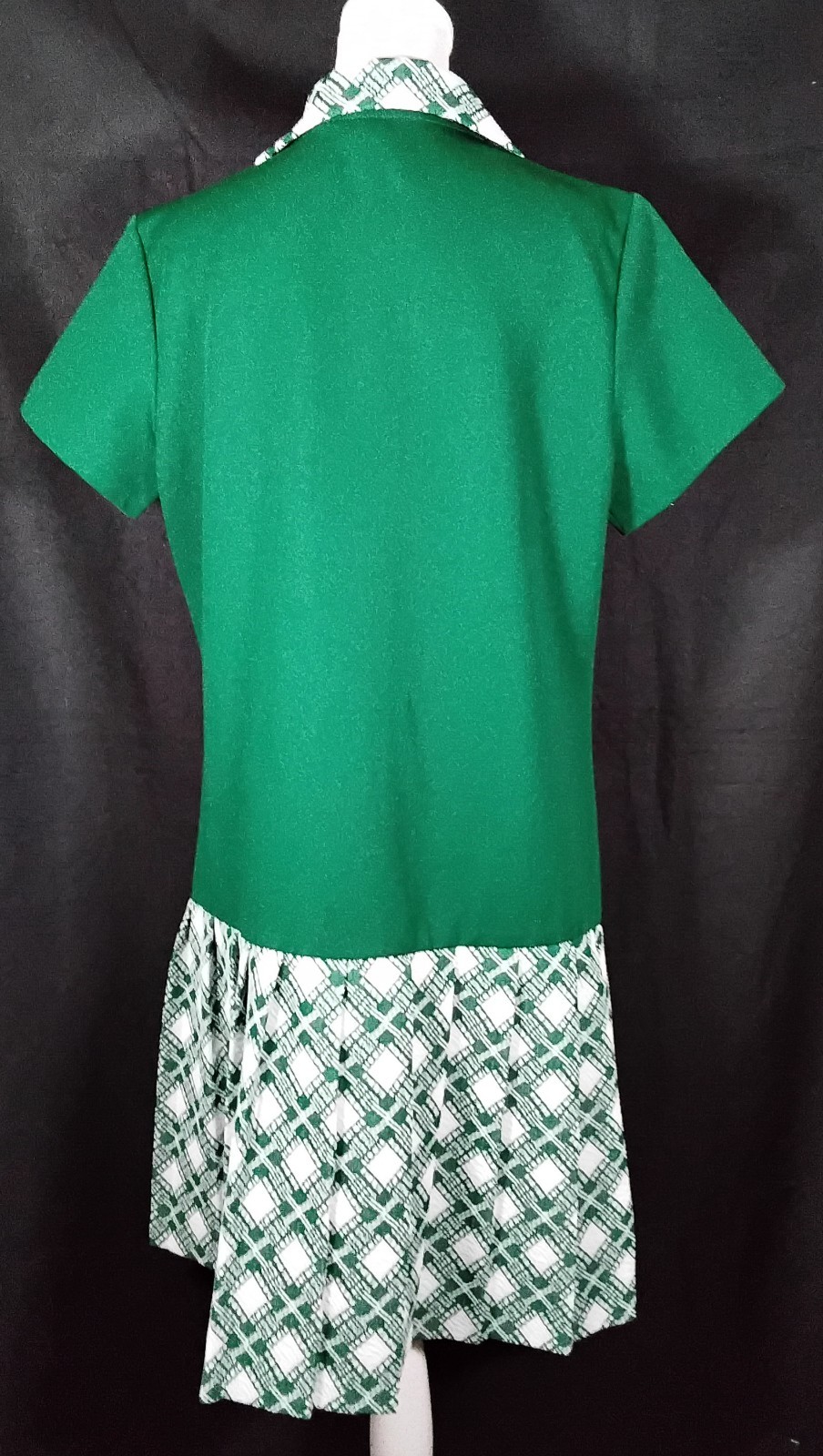 Vtg 1960s-1970s Forest Green Drop-waist Dress Pleated Skirt Sz 18 Union Label