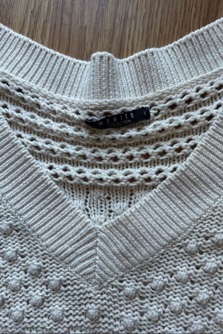 1990&rsquo;s Cream Cotton Knit Pullover Sweater – Soft, Knit, Casual, Top – Size Sm