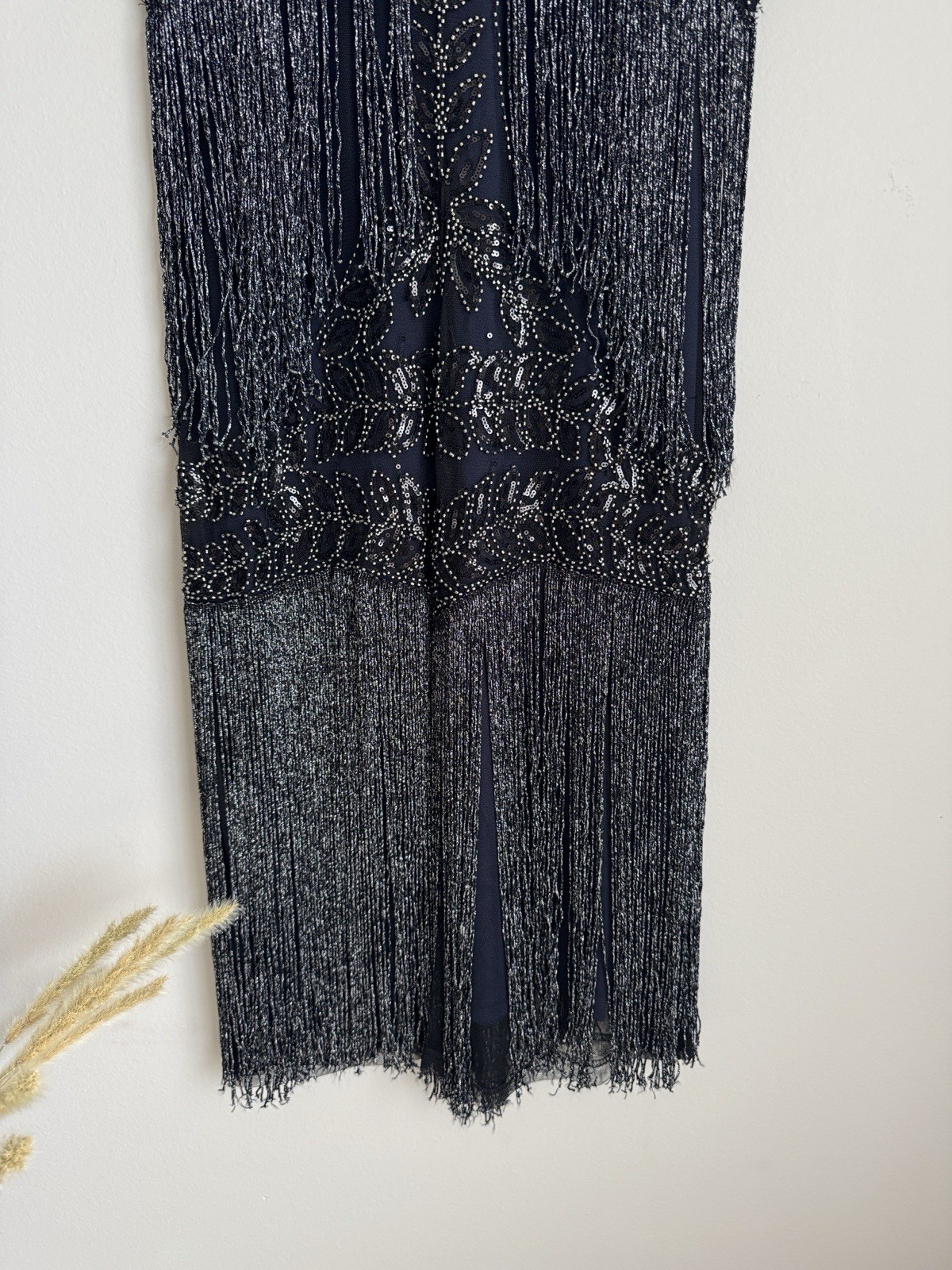 1920s Gatsby Style Beaded Fringe Flapper Dress Art Deco Cocktail Party Size S