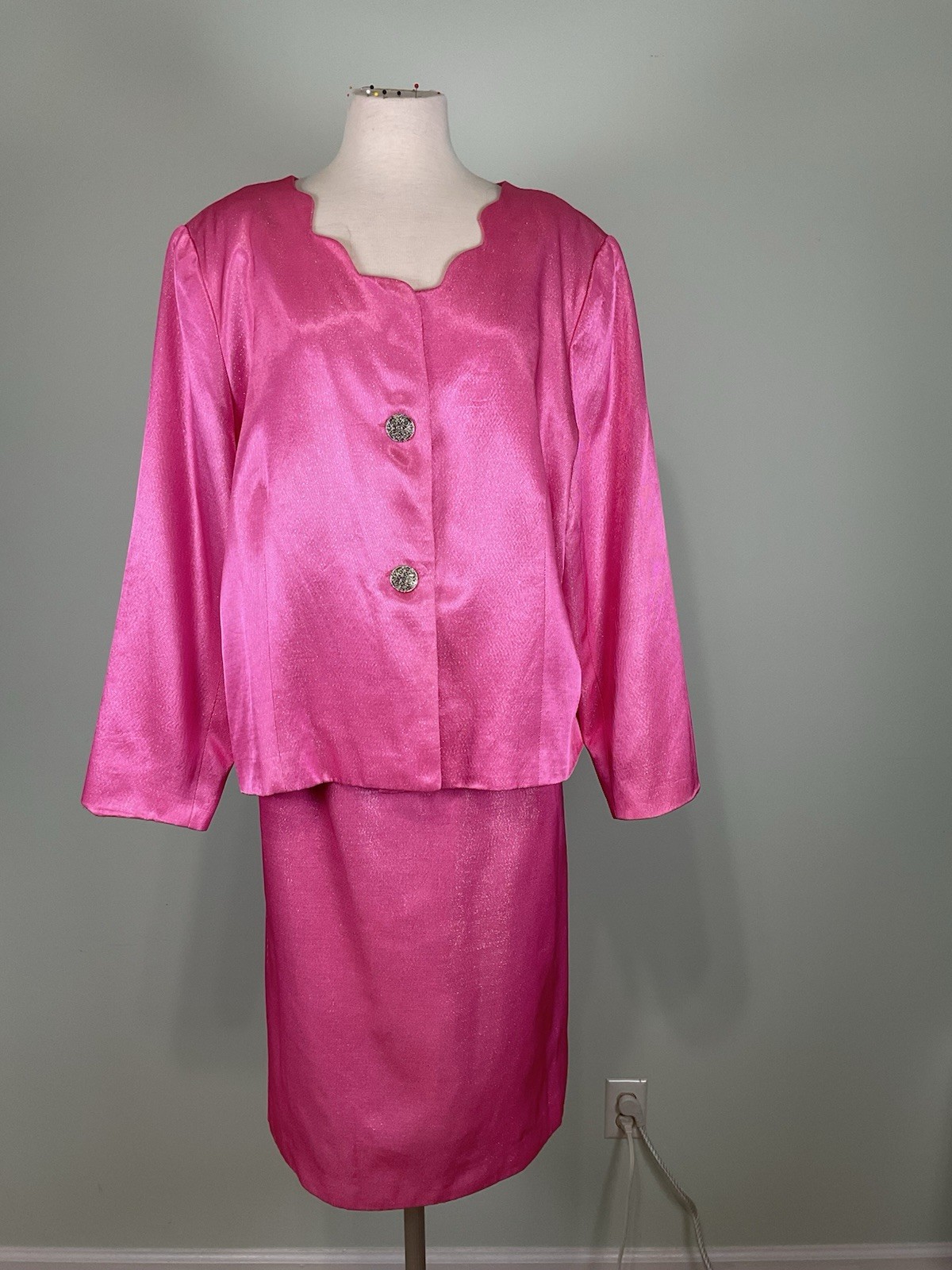 VTG Chad Stevens Pink Metallic Skirt Suit Set 22W Evening Party Special