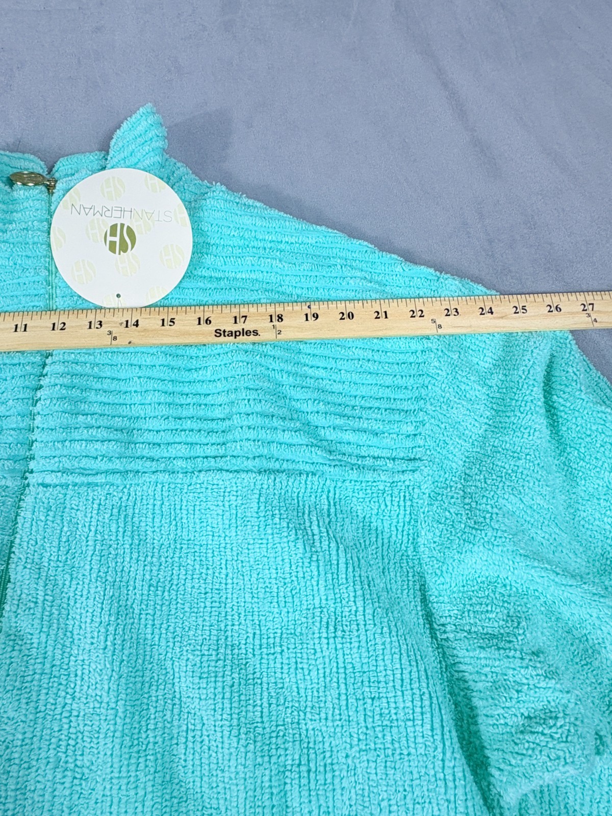 VTG Stan Herman Turquoise Chenille Robe House Coat 1/2 zip Pockets XL P NWT