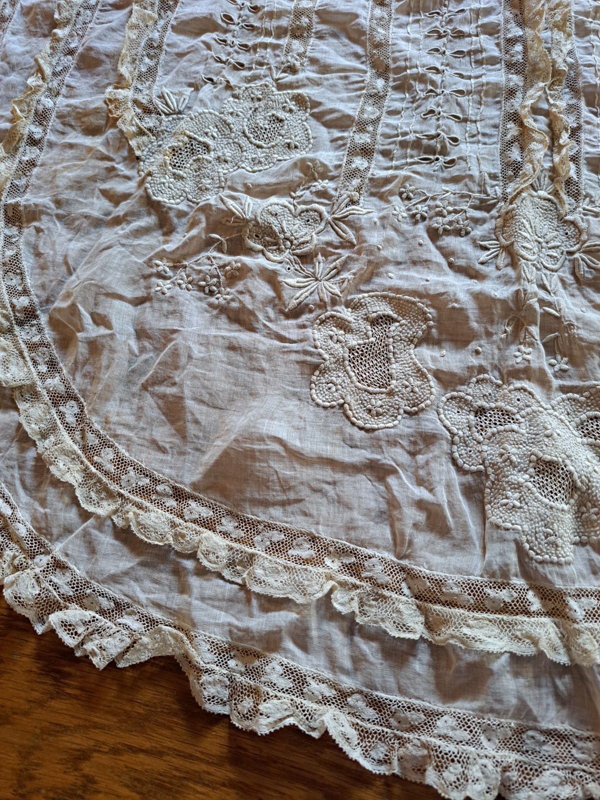 Antique Victorian Edwardian Blouse FRONT ONLY Beige Lace and Embroidery
