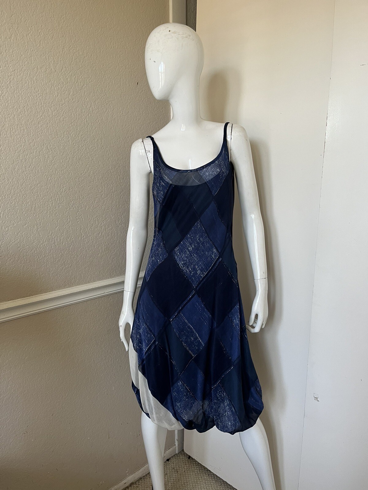 UNBRANDED VINTAGE! 1990&rsquo;s Navy Blue Tank Slip Bubble Dress w/ Tied Waist Sz S