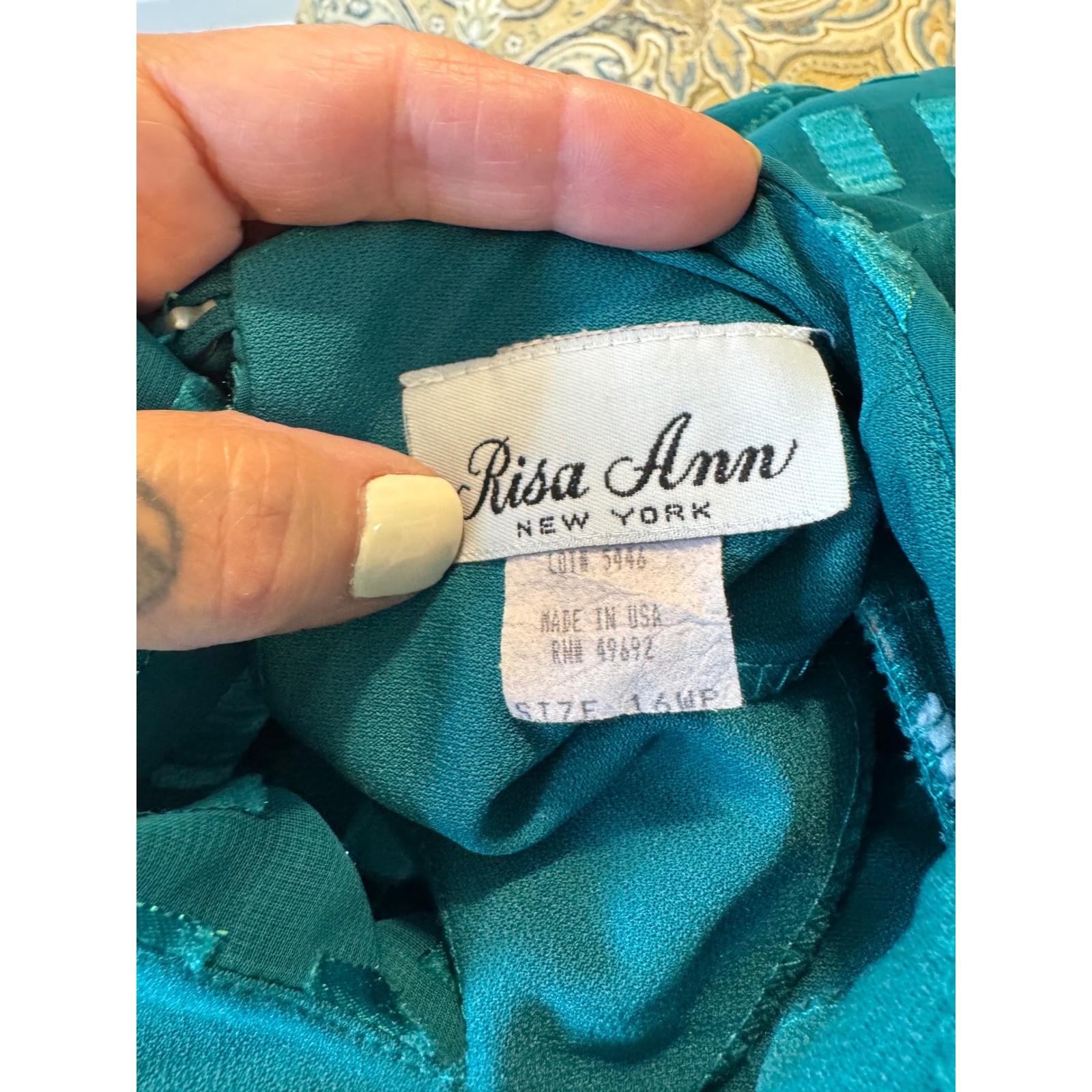 Vintage Risa Ann New York Teal Green 2 Piece Pleated Skirt Set Size 16WP USA