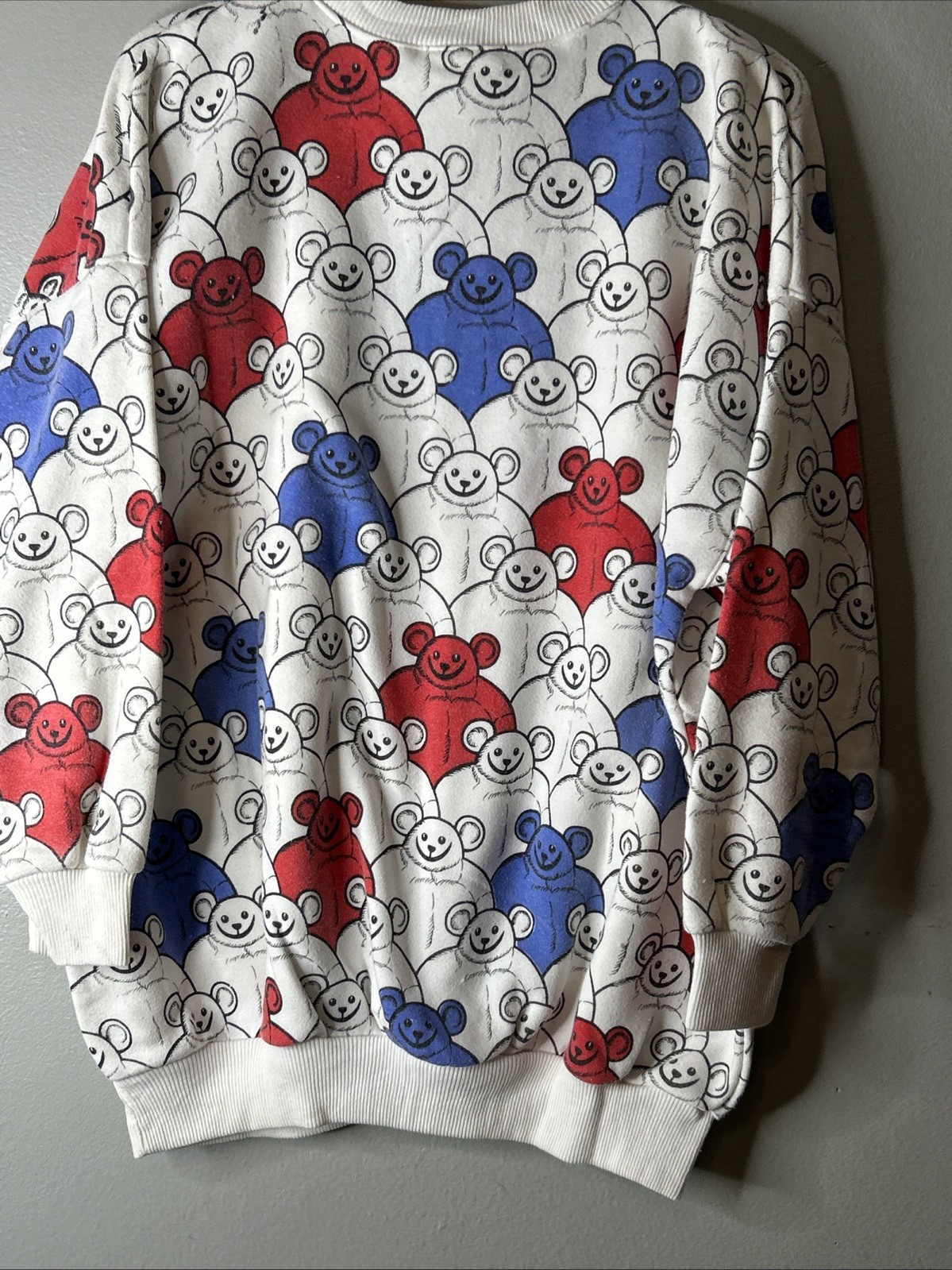 Vintage One Step Up White Sweatshirt with Red, White, and Blue Bears One Size