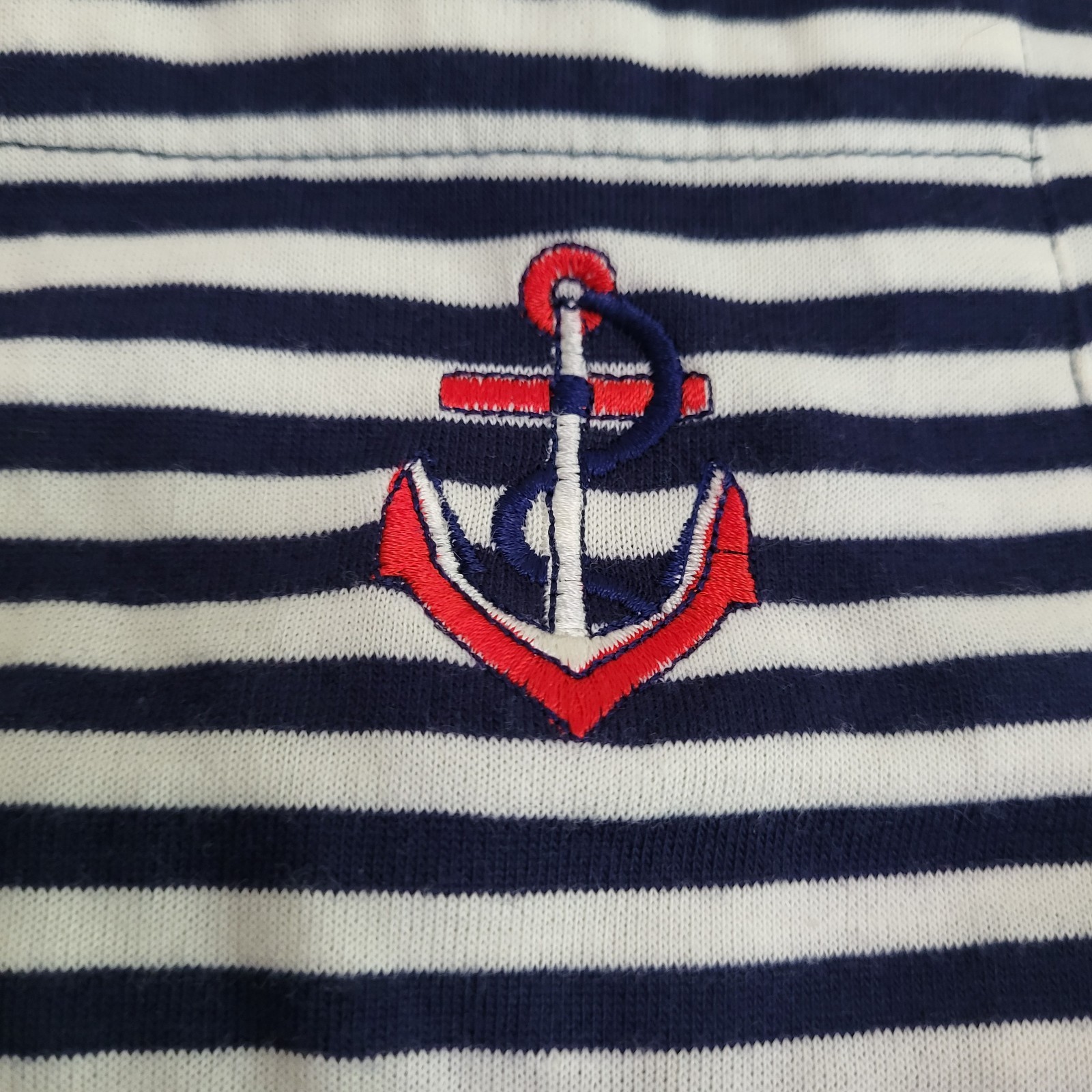VTG Long Sleeve Striped Nautical Shirt Embroidered Anchor Women&rsquo;s 44/24W NOS