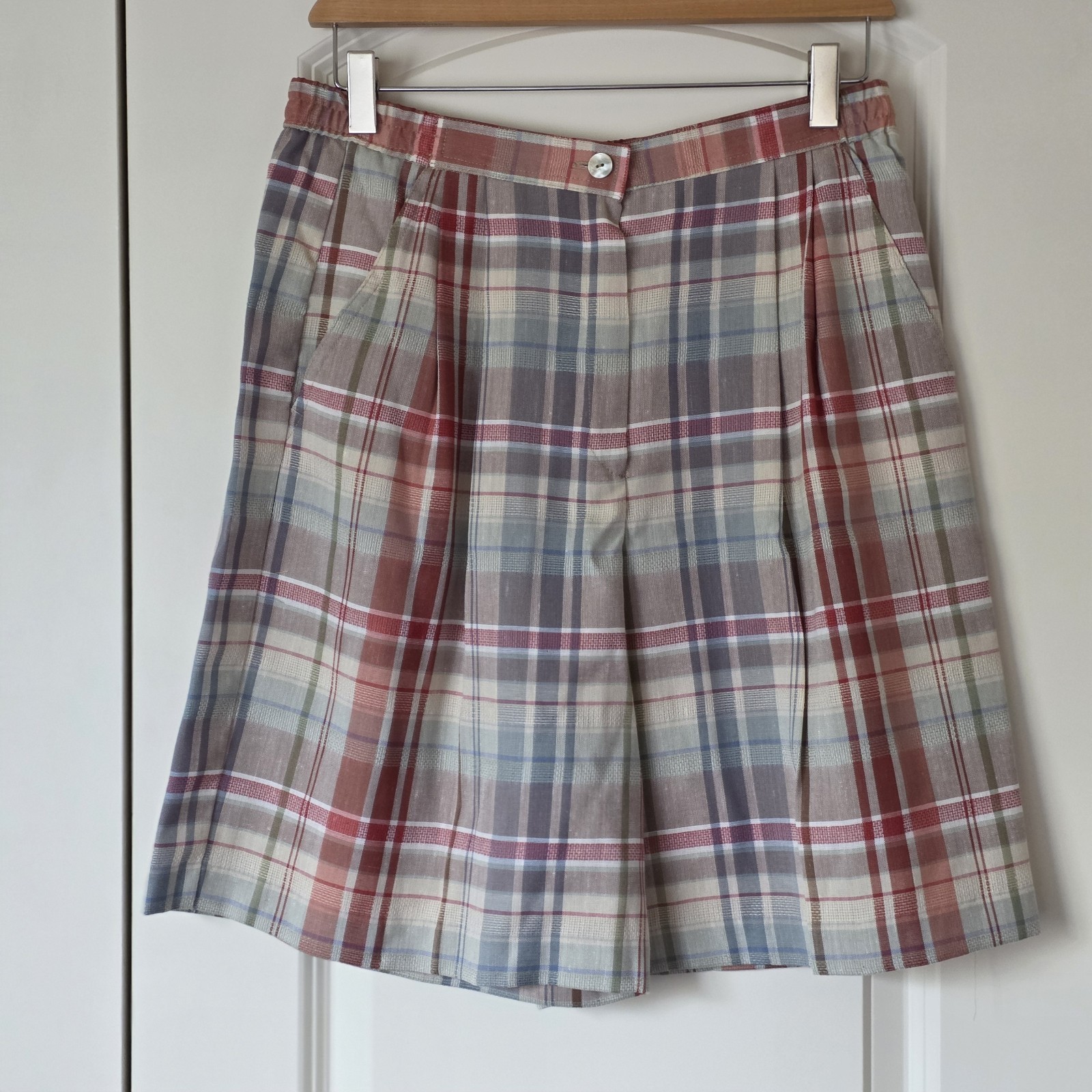 Vintage 90s Koret Plaid 2 Piece Matching Set Women Blouse Culotte Shorts Country