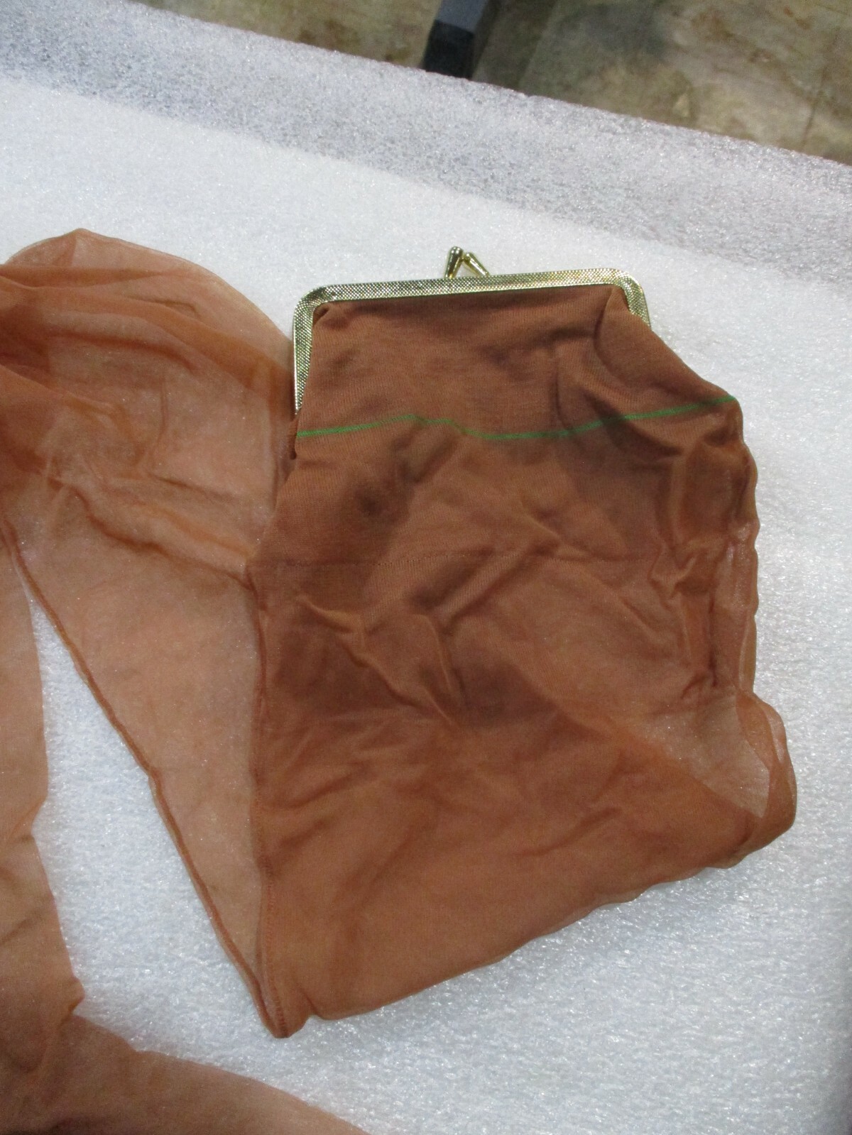 1 VINTAGE SEAMED NYLON STOCKING FULL FASHIONED PURSE BEIGE NOVELITY