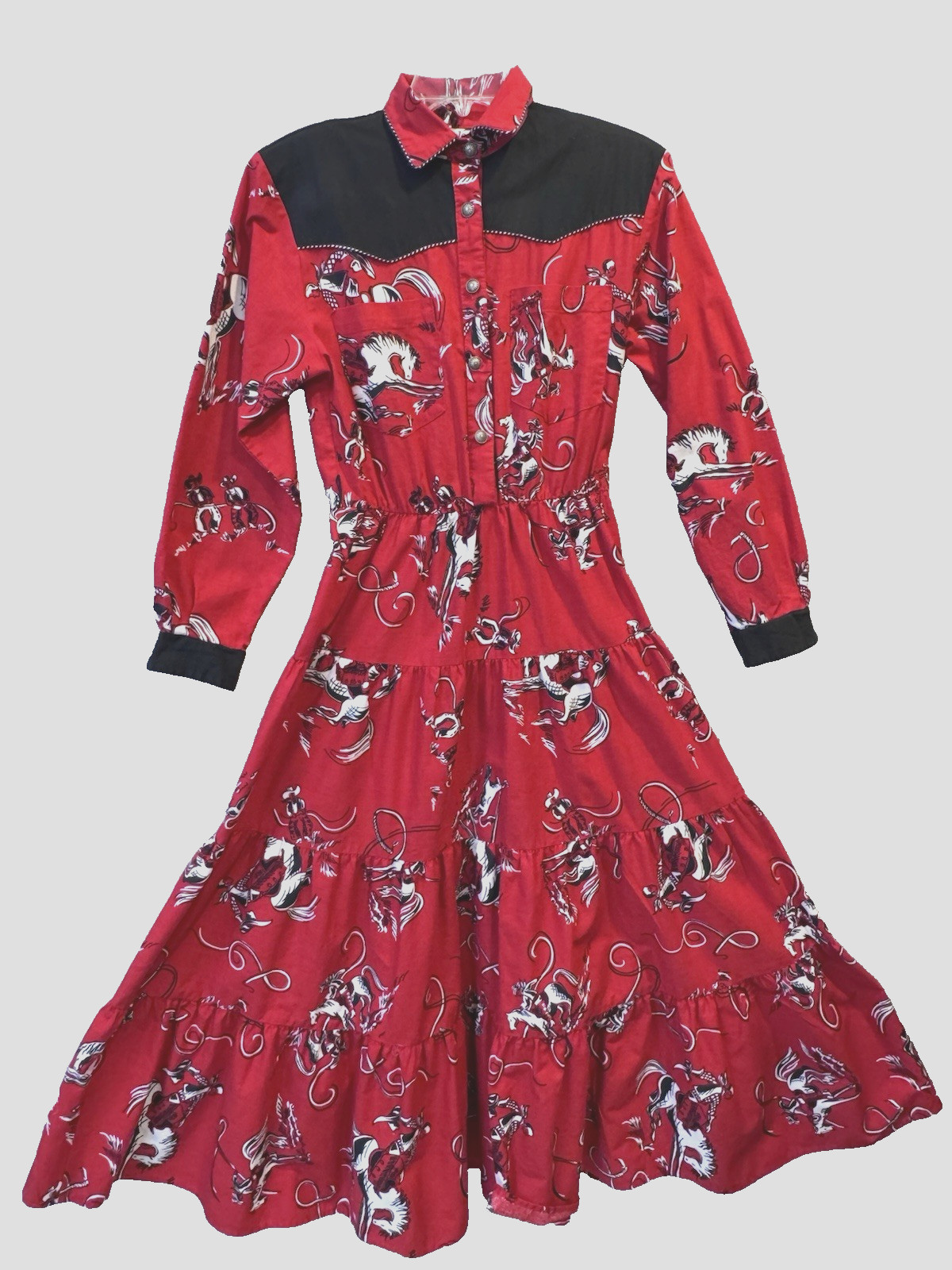 VTG Circle T Marilyn Lenox DRESS Rodeo Equestrian Cowgirl Western Cotton S/M 80s