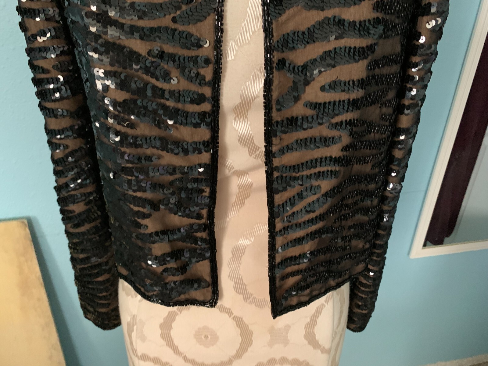 VTG ANDRETTA DONATELLO Jacket Black Sequin Gold Lined Long Sleeve Women&rsquo;s Top XS