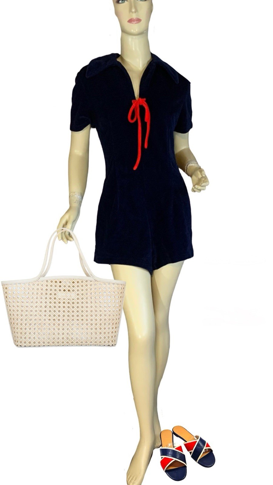 VINTAGE CIRCA 1970&rsquo;S BEACH PARTY BLUE TERRY CLOTH ROMPER SIZE M