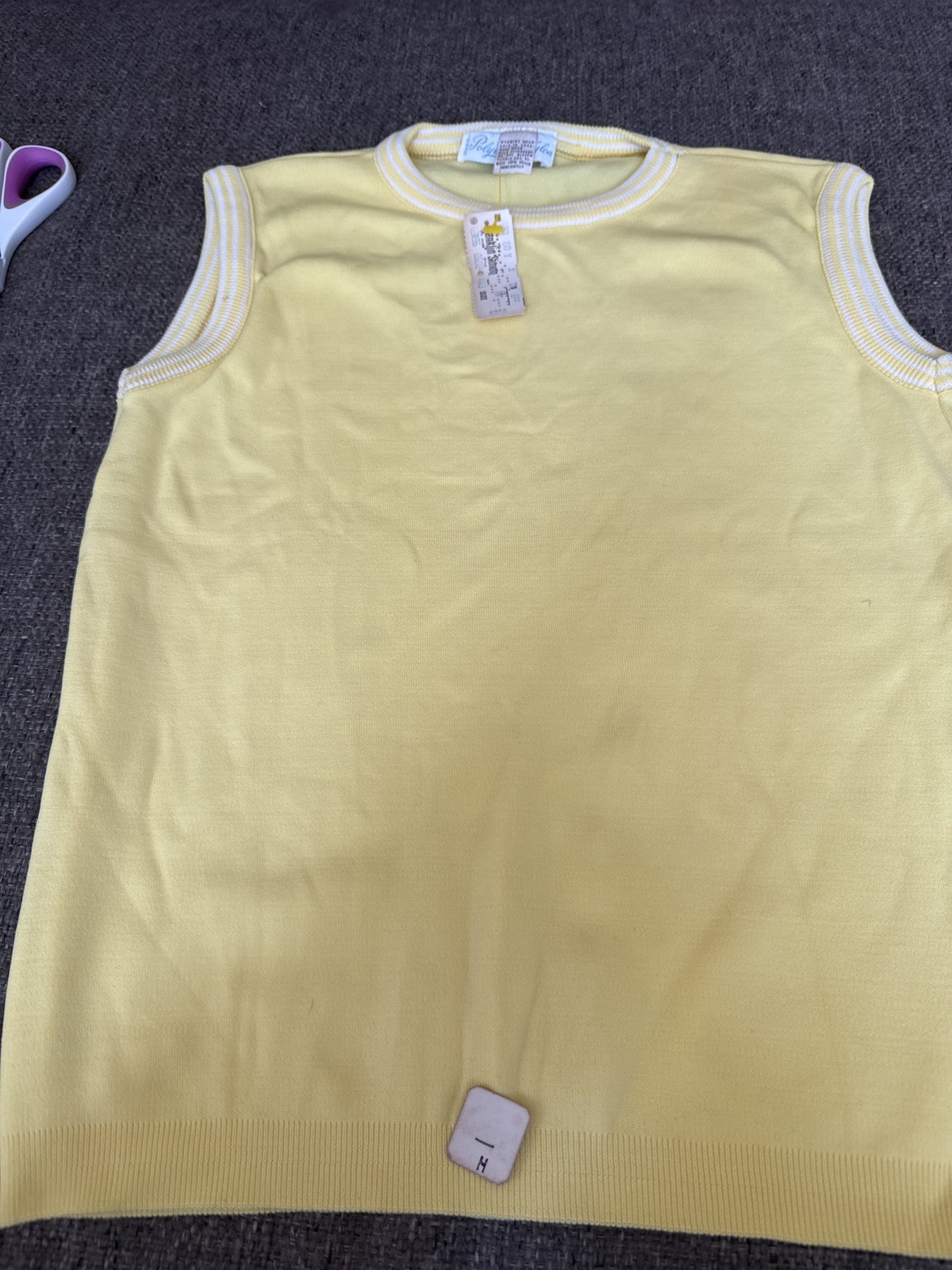 Vintage 70s Yellow Knit Sweater Vest NOS Polyester & Nylon Franklin Simon Sz M