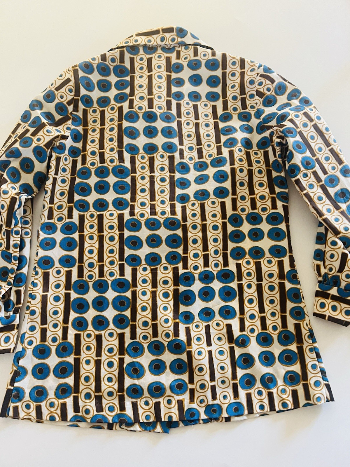 VTG 70s Disco Bold Geometric Circles Big Collar Blouse Graff Californiawear Top