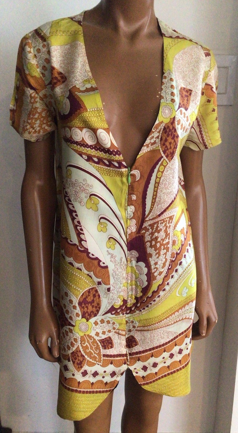 Vintage 60&rsquo;s 70&rsquo;s Mini Shift Dress Abstract Retro Psychedelic Print Zip Front