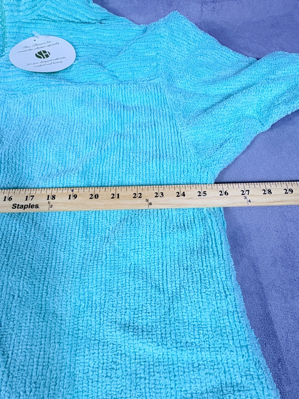 VTG Stan Herman Turquoise Chenille Robe House Coat 1/2 zip Pockets XL P NWT