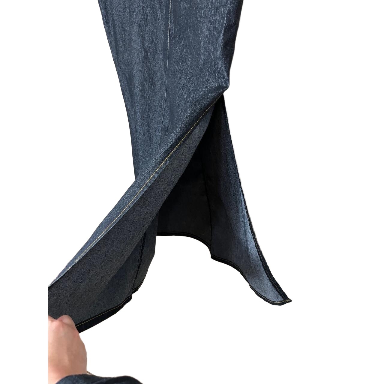 Bisou Bisou Dark Wash Contrast Stitching Maxi Length Denim Skirt Size 12