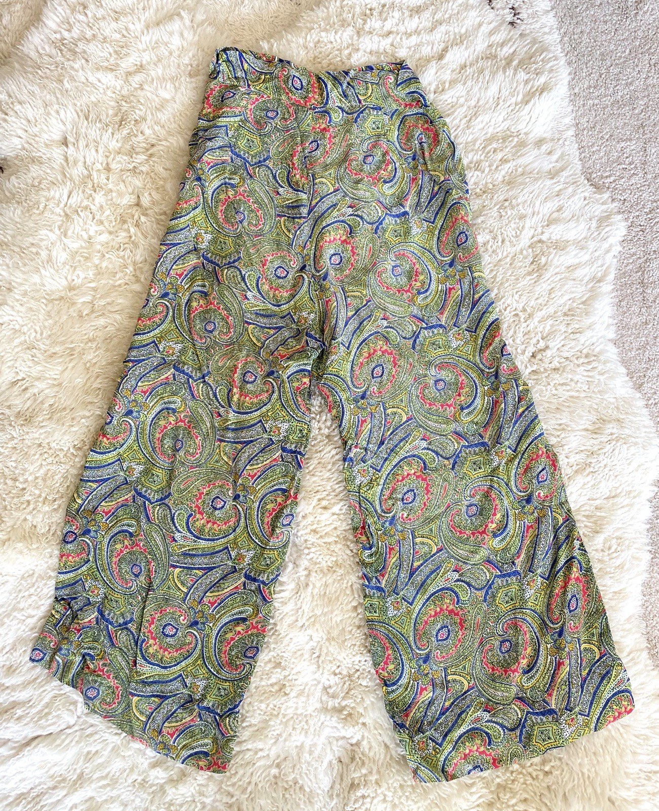 VINTAGE WOMENS 1930S 1940S Colorful Paisley High Waist Wide Leg Pants 29&Prime; Waist