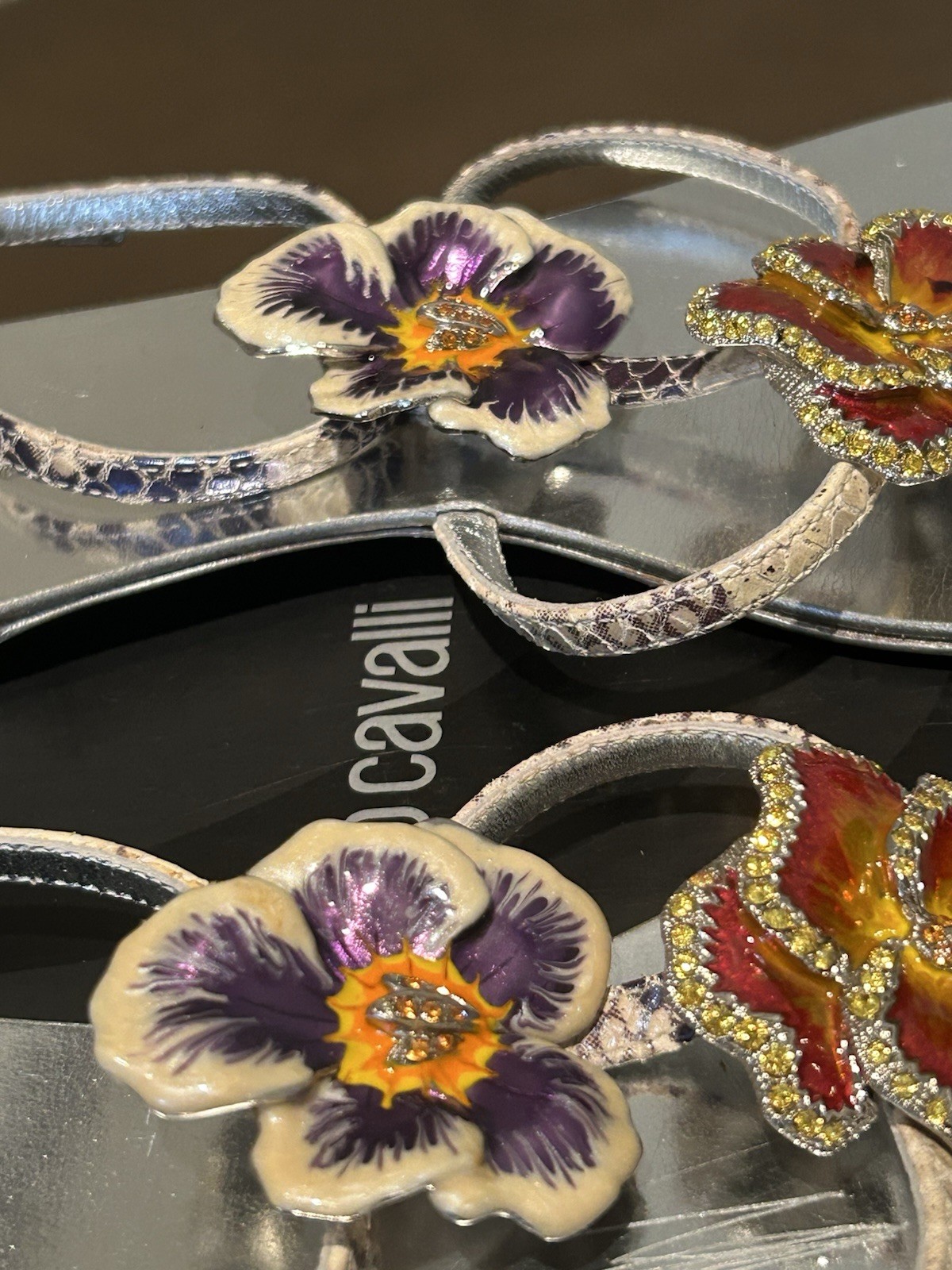 Rare Vintage Roberto Cavalli Flat T-Strap in Pansy Size 6.5