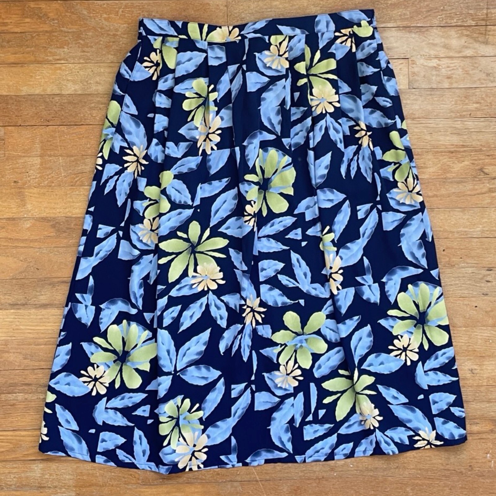 Vintage Floral Midi Skirt Womens Plus Size 1X/2X 37-39&Prime; Waist 1990s A-Line