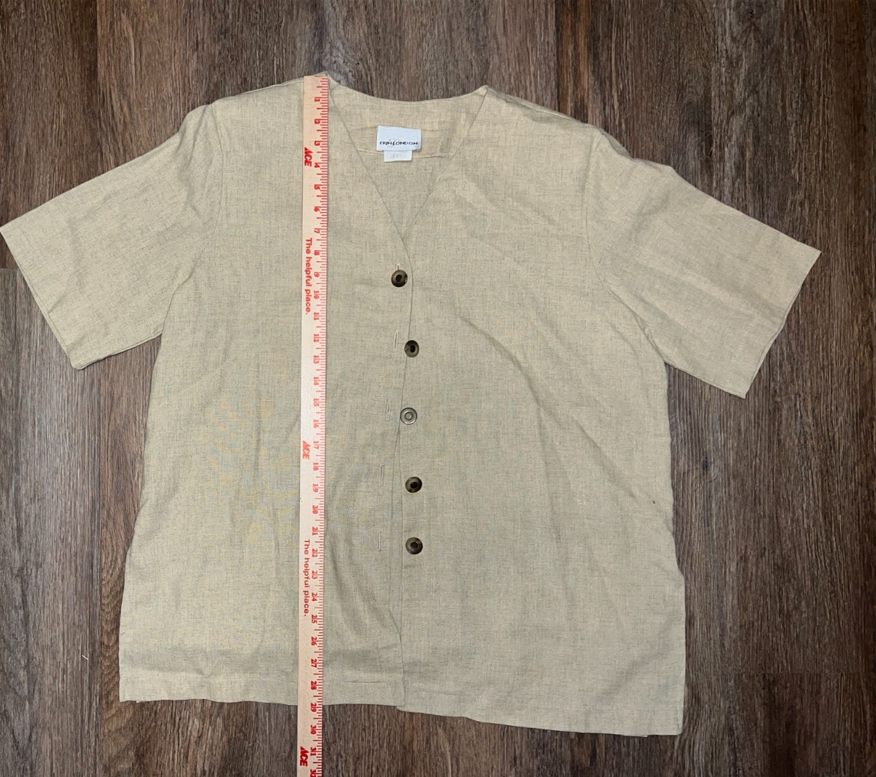 Vintage 80s Erin London Beige Blouse Button Up Sz XL Exc Cond Linen Office Work