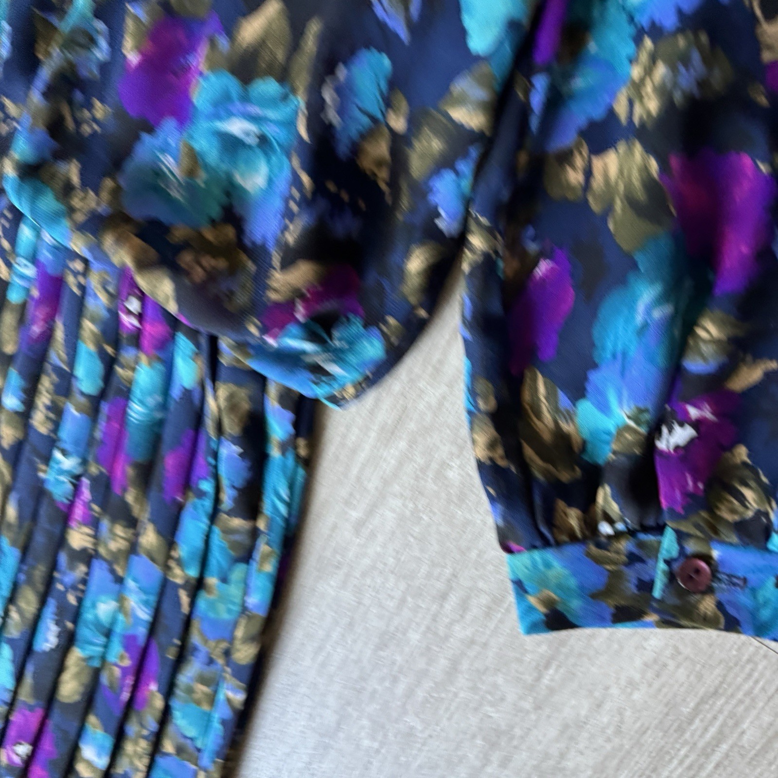 VTG 80s REO Originals Dress Women&rsquo;s 12 Floral Pleated Long Sleeve Blue Violet