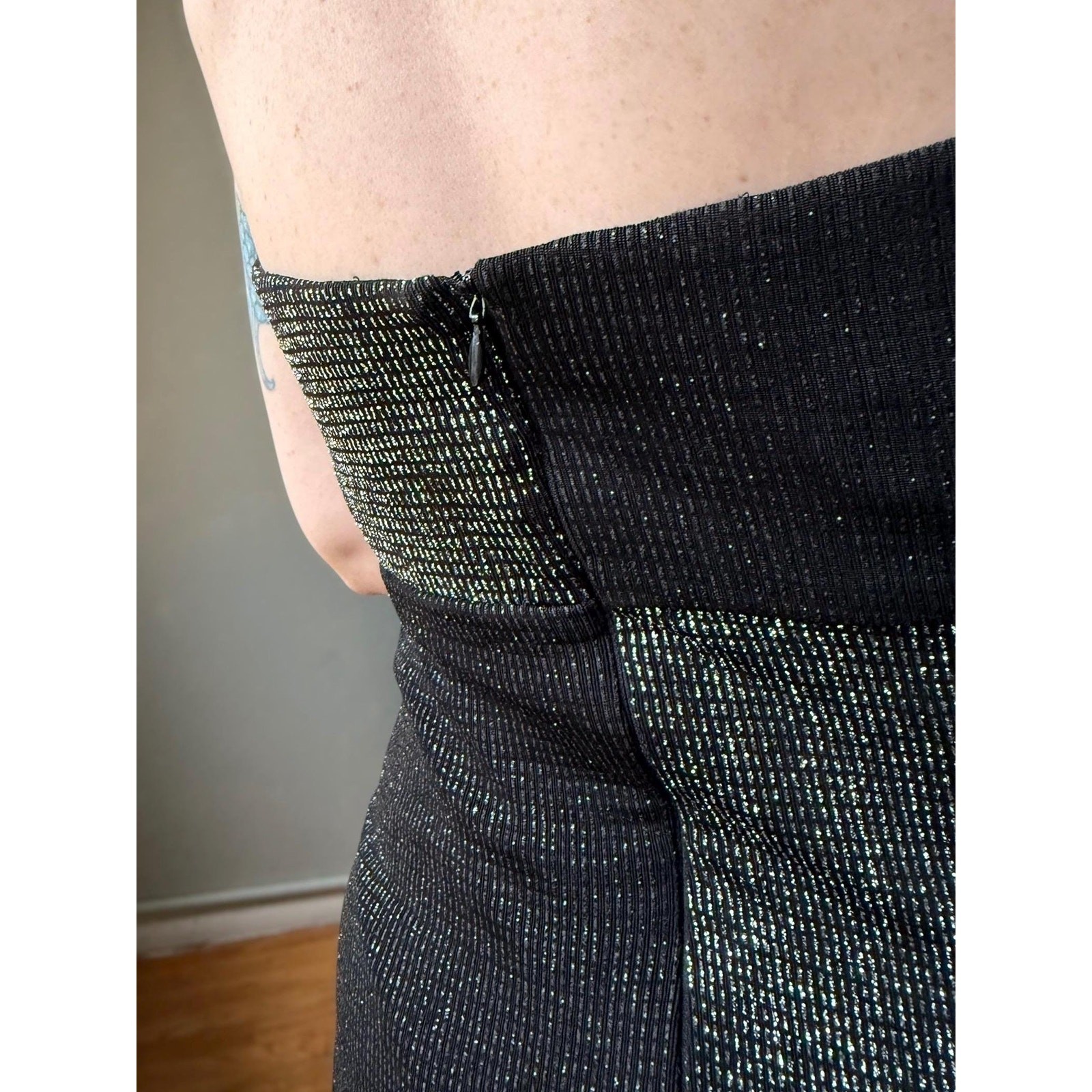 Vintage 90s Silver Strapless Gown | Black Gray Metallic Mermaid Maxi | L