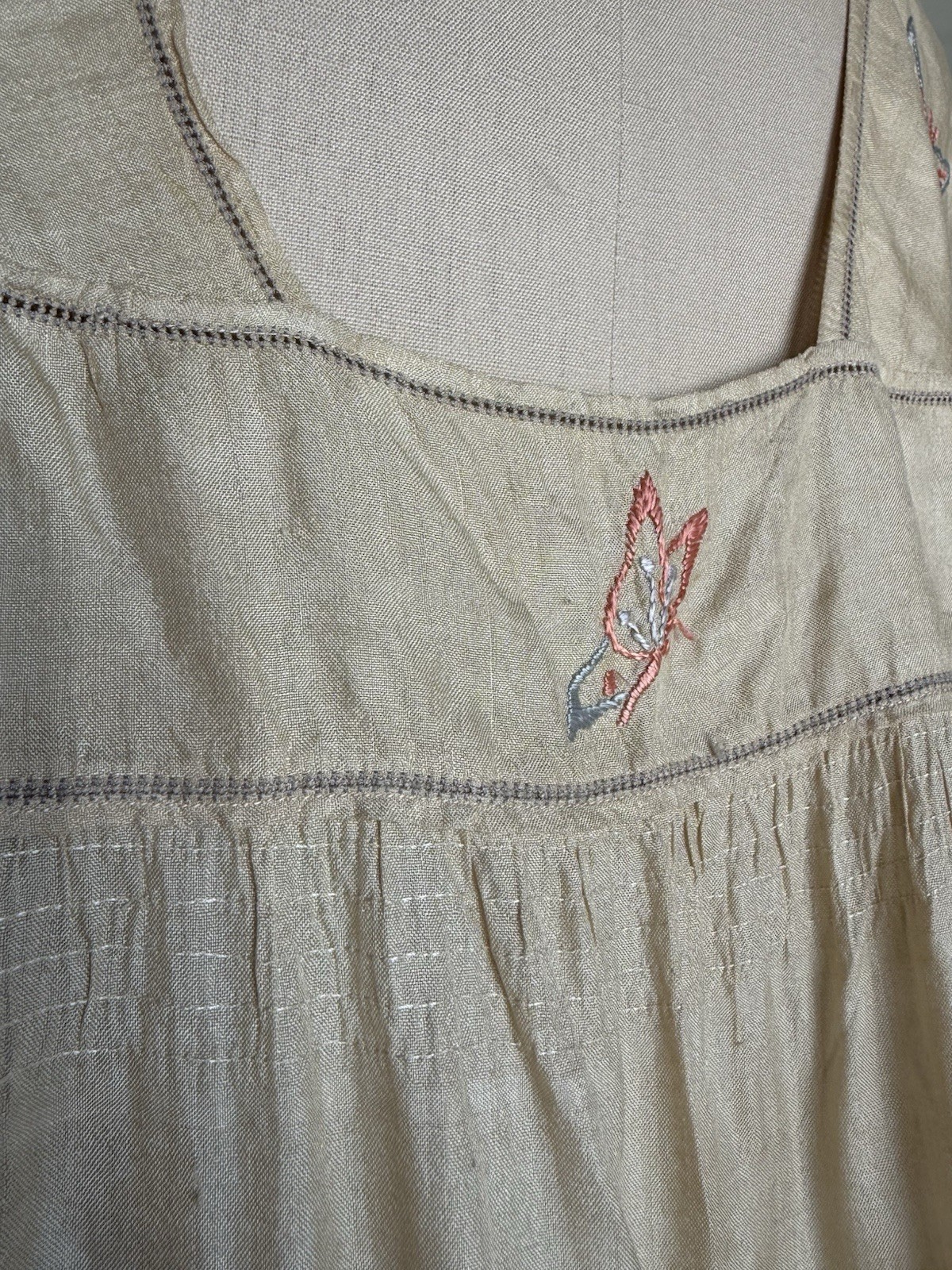 Antique 1920’s Pongee Slip Step-in Butterfly Embroidery Chemise Écru Silk Set