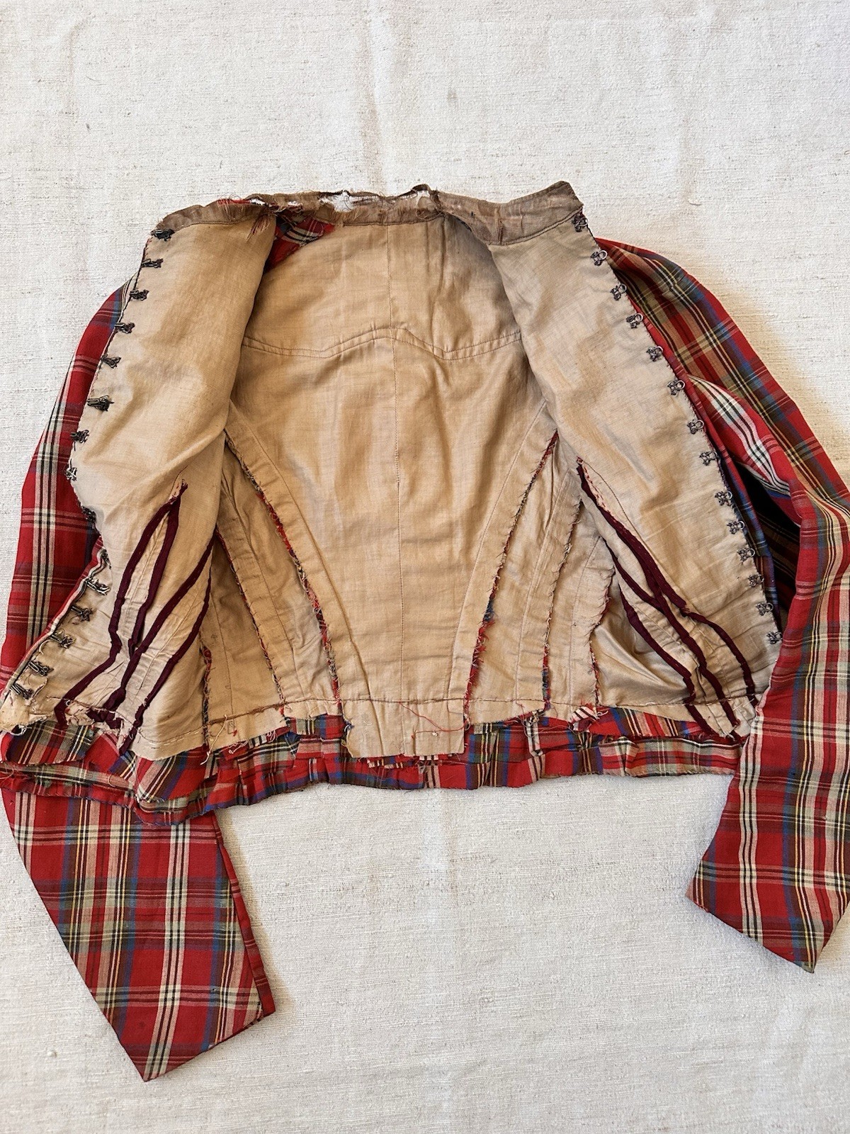 Victorian Antique 1880s Red Plaid Western Corset Top Jacket Womens XXS