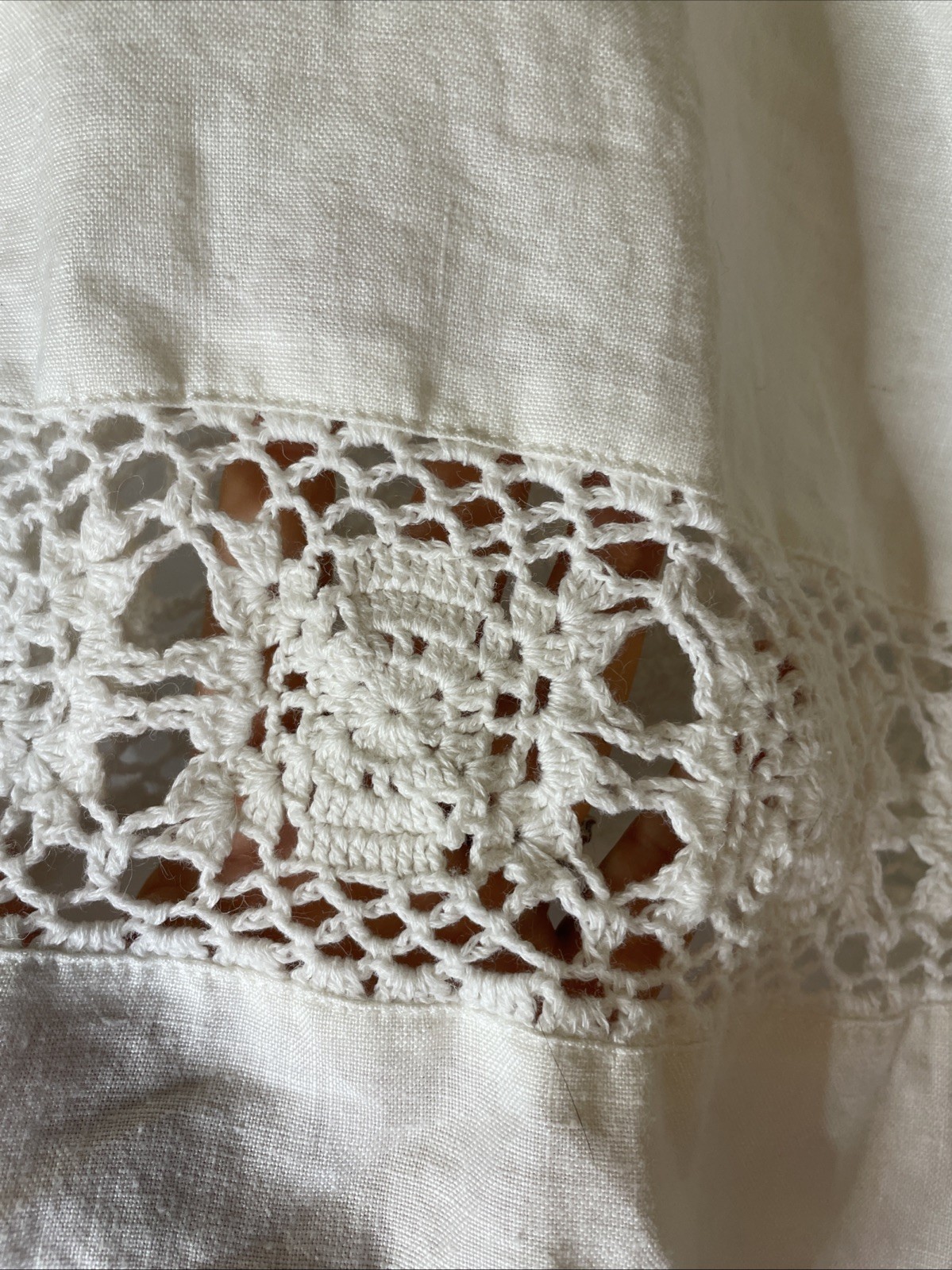 DKNY 100% Linen Bohemian Drawstring Crochet Hem Skirt Large