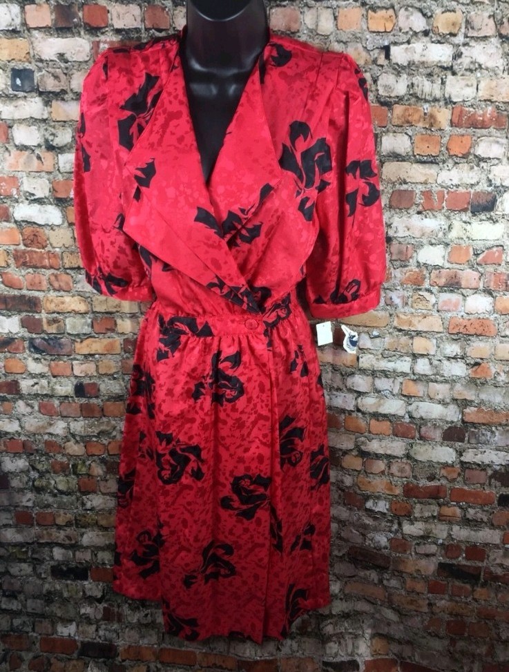 Jonathan Martin Vintage 80s Red Wrap Dress Whimsigoth Alt New Wave