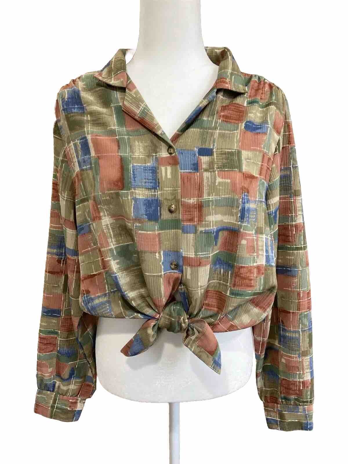 Vintage BonWorth Women Multicolor Shirt Top Collar Long Sleeve