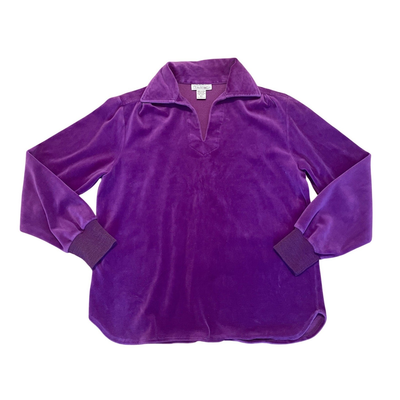 Vintage Purple Velour Top Townhouse Pullover Size Large 1990s Made in Korea EUC