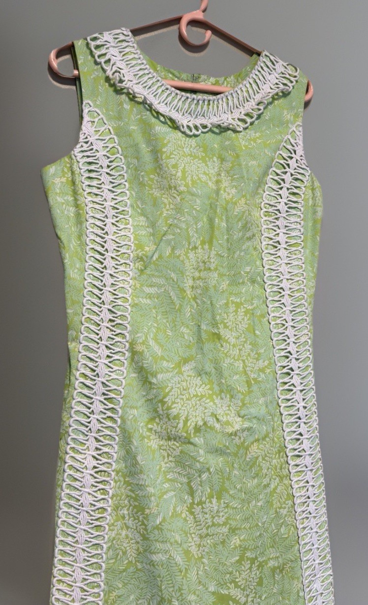 Vintage 1960s The Lily Pulitzer Dress Maxi Crochet Trim Shift Column EUC