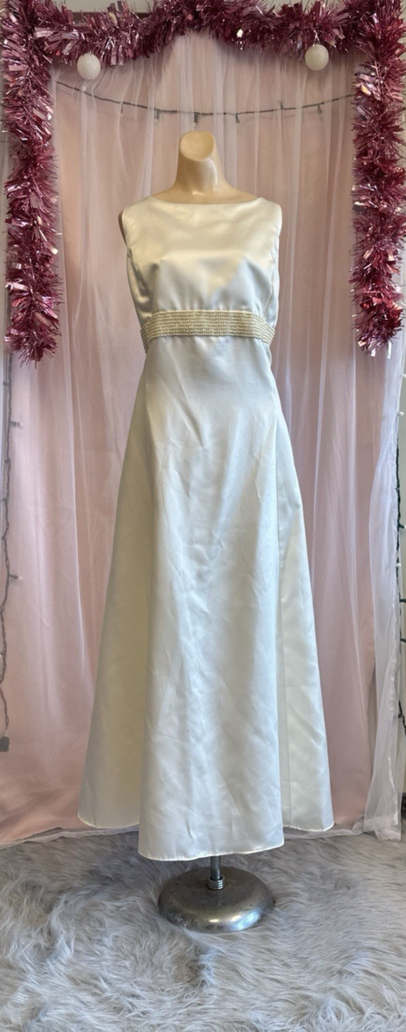 Vintage 90s Plus Size Evening Formal Dress Ivory Beaded Maxi Sleeveless 2X 3X
