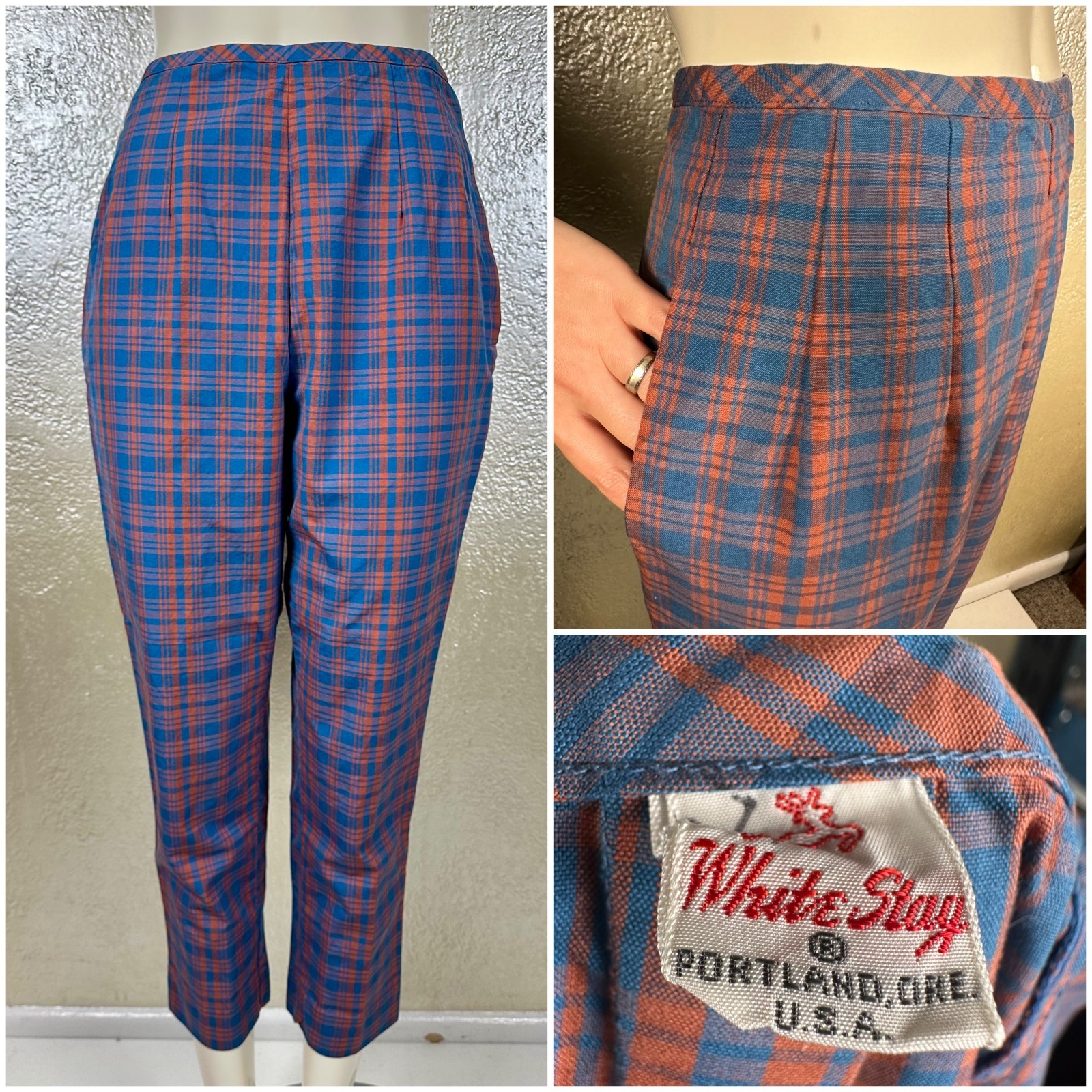Vintage 1950&rsquo;s WHITE STAG Blue Plaid Canvas Cotton Pants Highwaisted XS