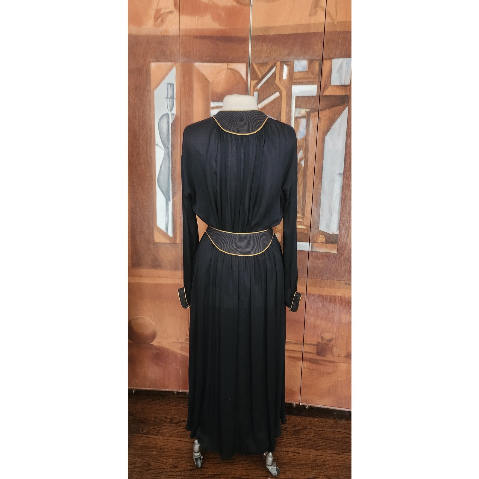 VTG 1970s Geoffrey Beene Ensemble Maxi Skirt Boho Shirt Evening Set Black Gold