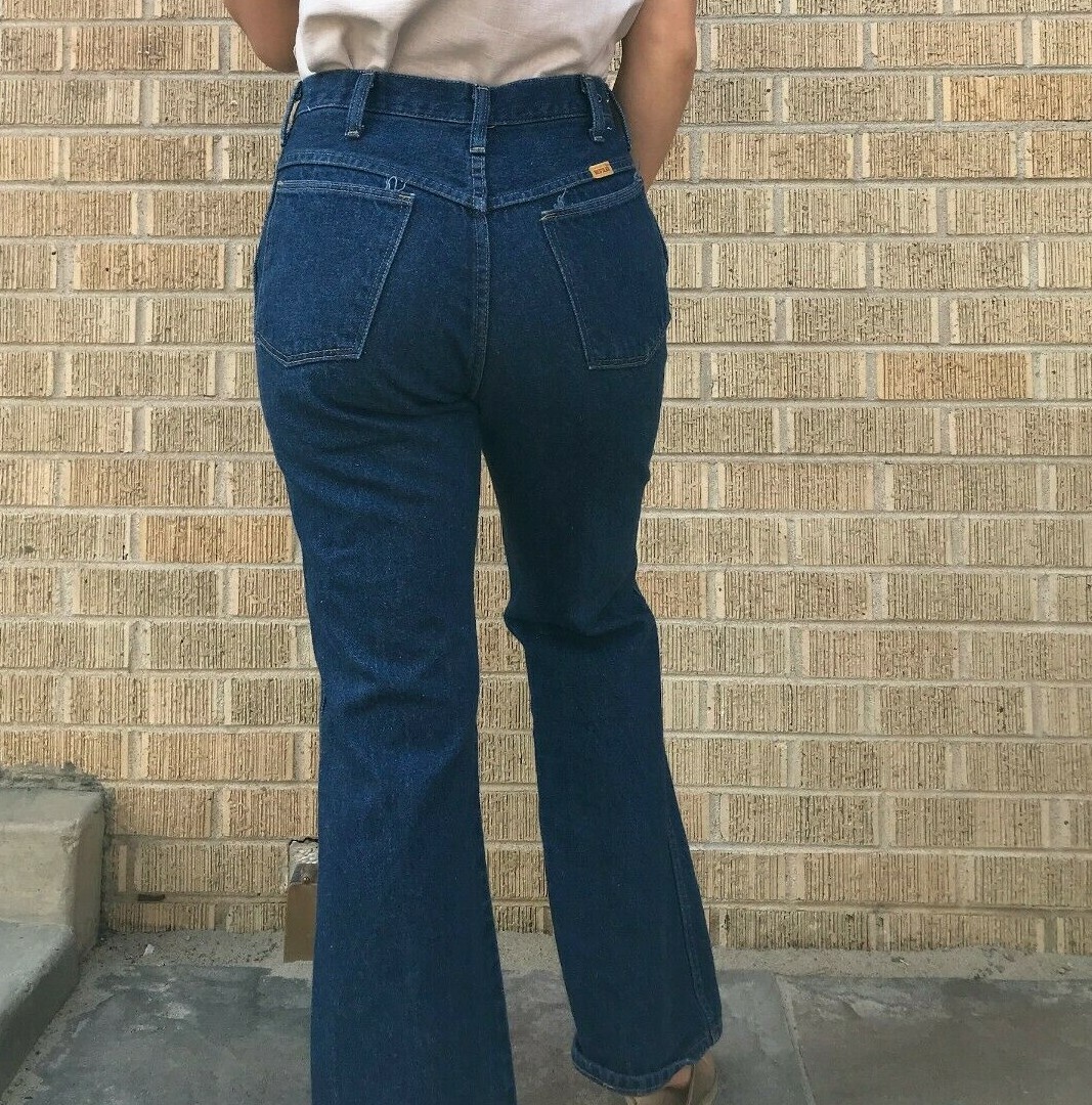 Vtg 80s Rustler wide leg dark wash flare jeans 28.5&Prime; dark denim casual everyday