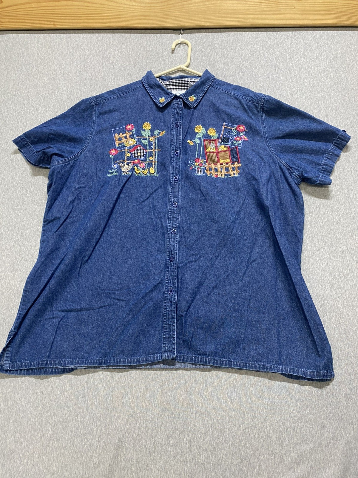 Vtg Bobbie Brooks Spring Summer Harvest Embroidered Denim Shirt Women&rsquo;s 22/24W