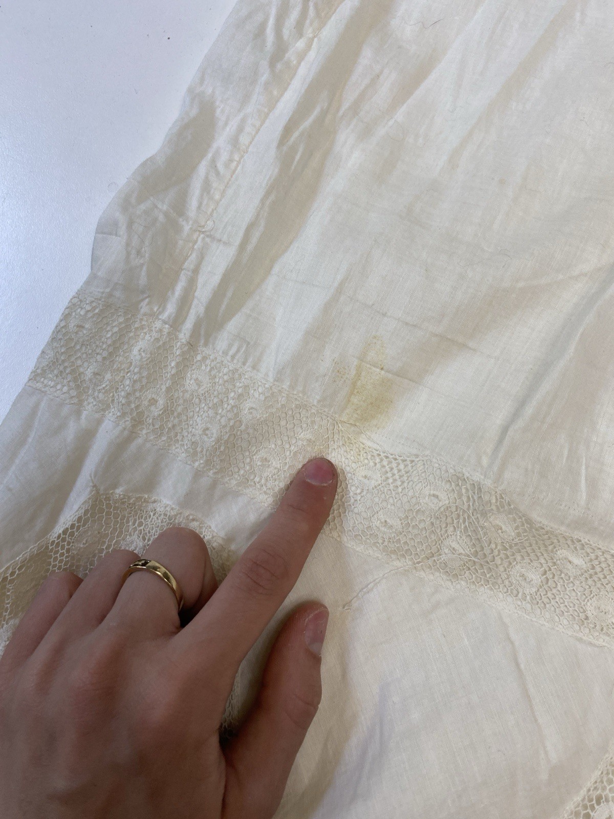 Antique Edwardian XS Skirt French valenciennes Lace Long