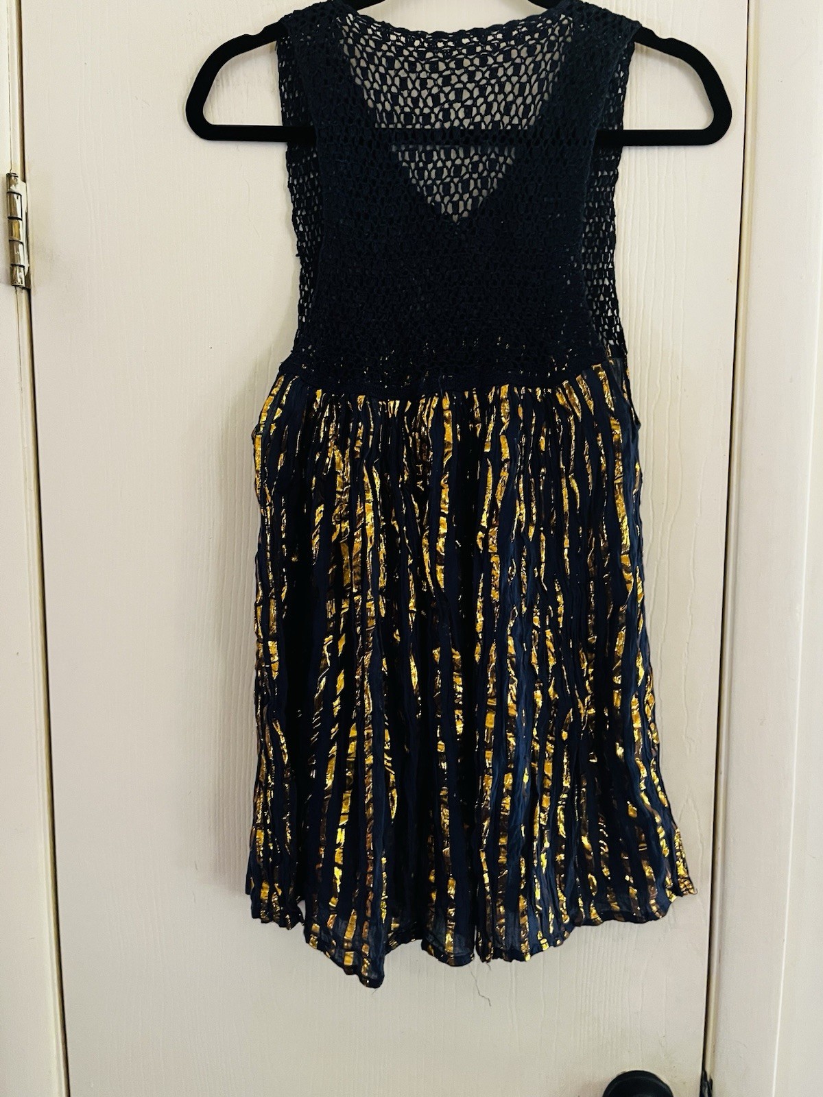VTG 70s Metallic Thread Crochet Cotton Gauze Festival Boho Beach Tunic Blouse S