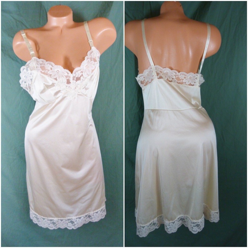 Vanity Fair Lorraine Full Bra Slip 34 TT 36 L 38 40 Satin Lace Slip
